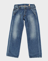 Womens Stovepipe Cut Y2K Style Blue Jeans - M