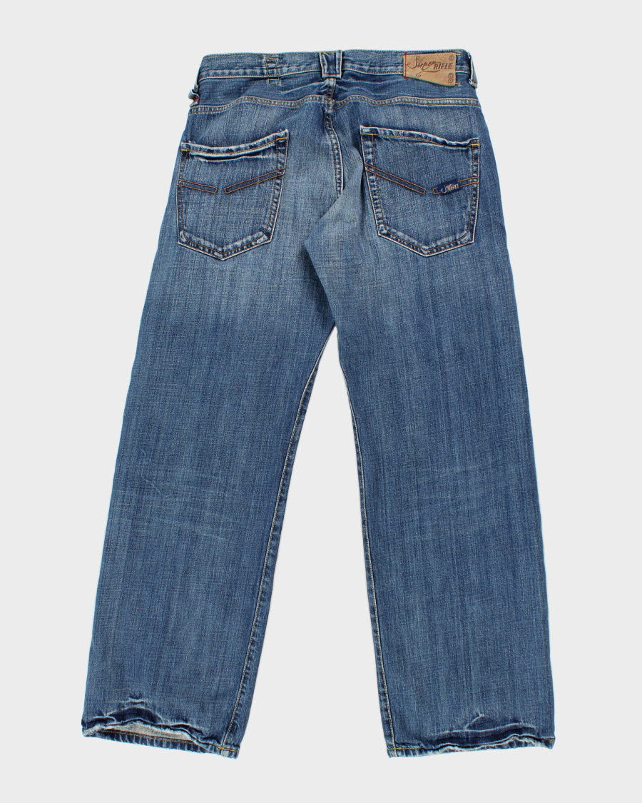 Womens Stovepipe Cut Y2K Style Blue Jeans - M