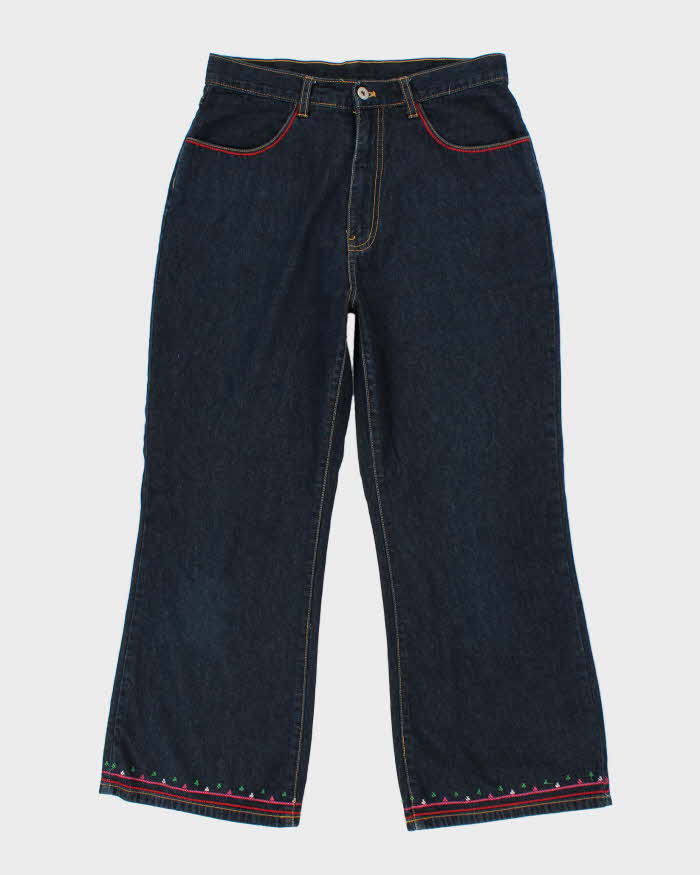 Vintage Women's Embroidered Dark Wash Flares - W30 L24