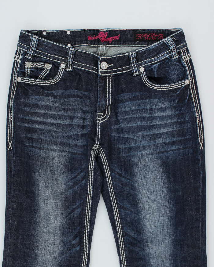 Vintage Y2k 00s Rock &amp; Roll Cowgirl Rhinestone Jeans - W34 L34