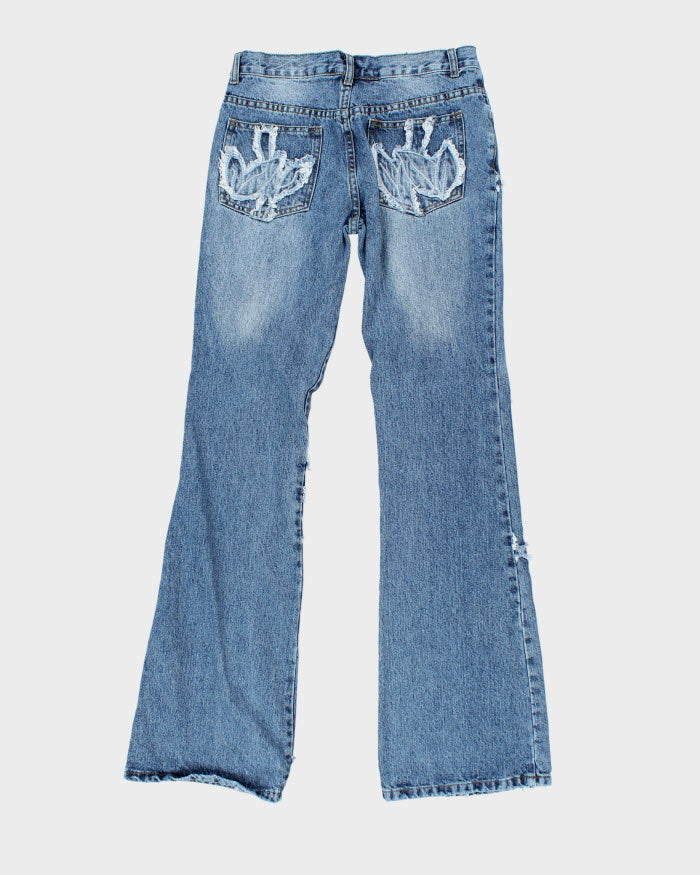 Jeans a zampa d'elefante vintage anni '90/00 con dettagli sfilacciati w30 l33