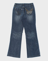 Y2k 00s Embroidered Rhinestone Jeans - W28 L29