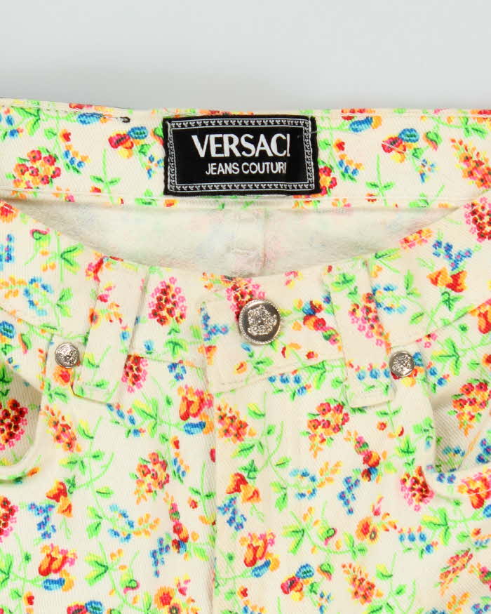 Vintage 90s Versace Floral Jeans - W26 L29