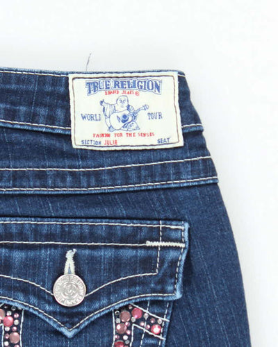 Vintage Women's Y2K True Religion Dark Wash Rhinestone Jeans - W24 L29