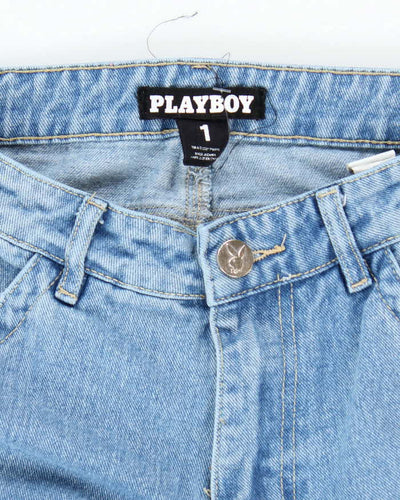 Vintage Women's Y2K Playboy Light Wash Wide Leg Jeans - W26 L28
