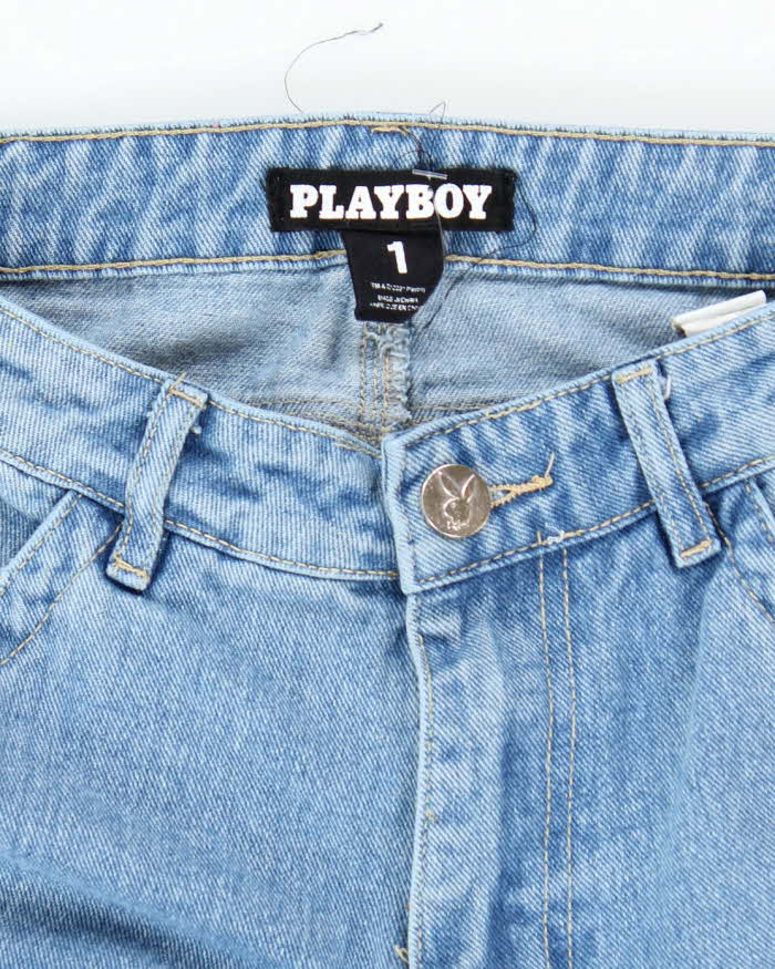 Vintage Women's Y2K Playboy Light Wash Wide Leg Jeans - W26 L28