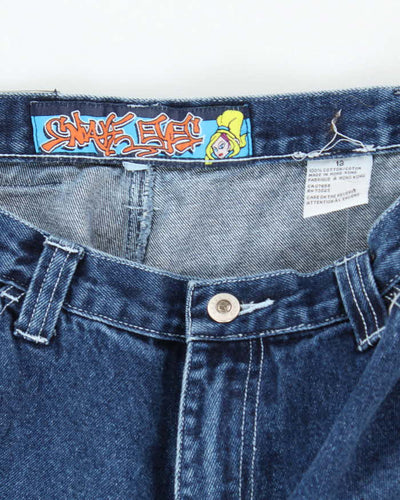 Vintage Y2K Snake Eyes Ultra Wide Leg Dark Wash Denim Jeans - W28 L28