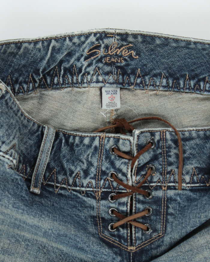 Vintage Y2k 00s Silver Lace-up Bootcut Jeans - W32 L33