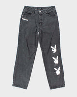 Vintage Y2K Playboy Graphic Printed Bootcut Grey Wash Jeans - W32 L30