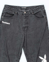 Vintage Y2K Playboy Graphic Printed Bootcut Grey Wash Jeans - W32 L30