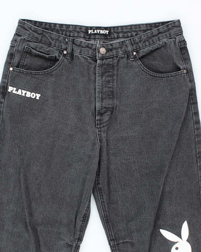 Vintage Y2K Playboy Graphic Printed Bootcut Grey Wash Jeans - W32 L30