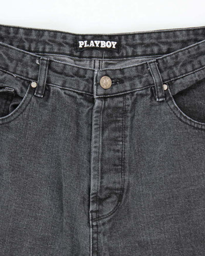 Vintage Y2K Playboy Graphic Printed Bootcut Grey Wash Jeans - W32 L30