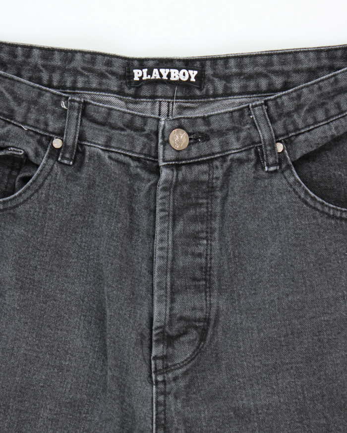 Vintage Y2K Playboy Graphic Printed Bootcut Grey Wash Jeans - W32 L30