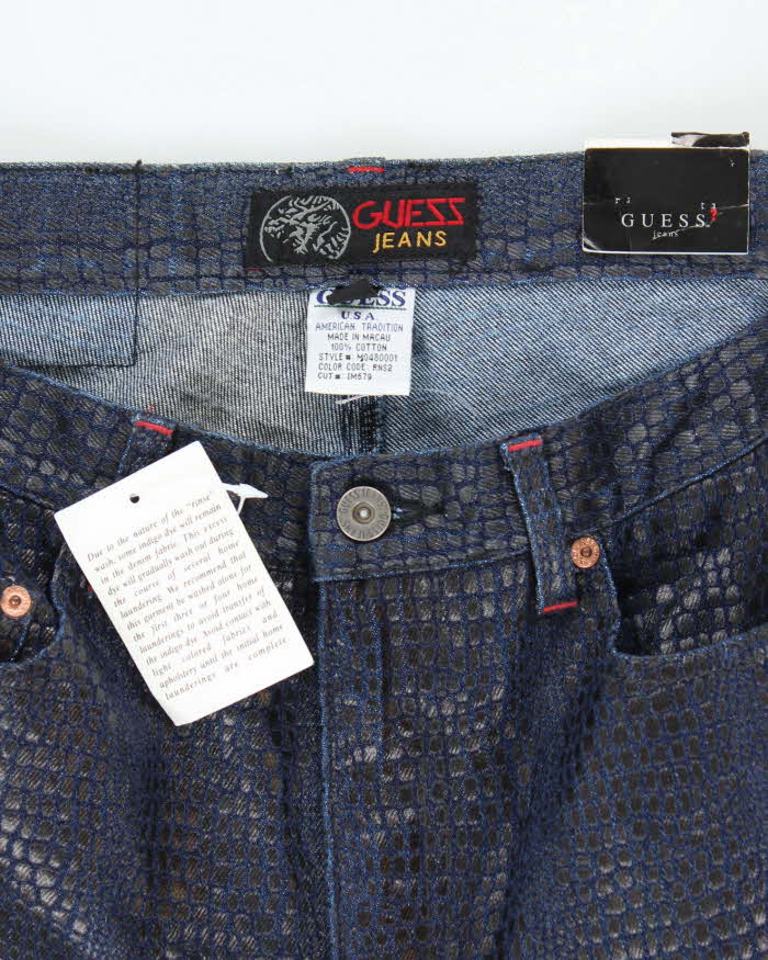 Deadstock Vintage 90s Guess Snake Print Coated Jeans - W30 L32
