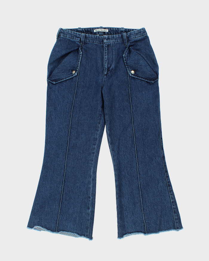 Acne Studios Mid Rise Fringe Hem Pleated Flared Jeans - W30 L25