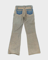 Vintage 1990s Y2K Women's Amal Guessous A&amp;G Rock ‘n Roll Couture ‘Fleury Cross’ Laced Patchwork Bootcut Flared Jeans - W28 L34
