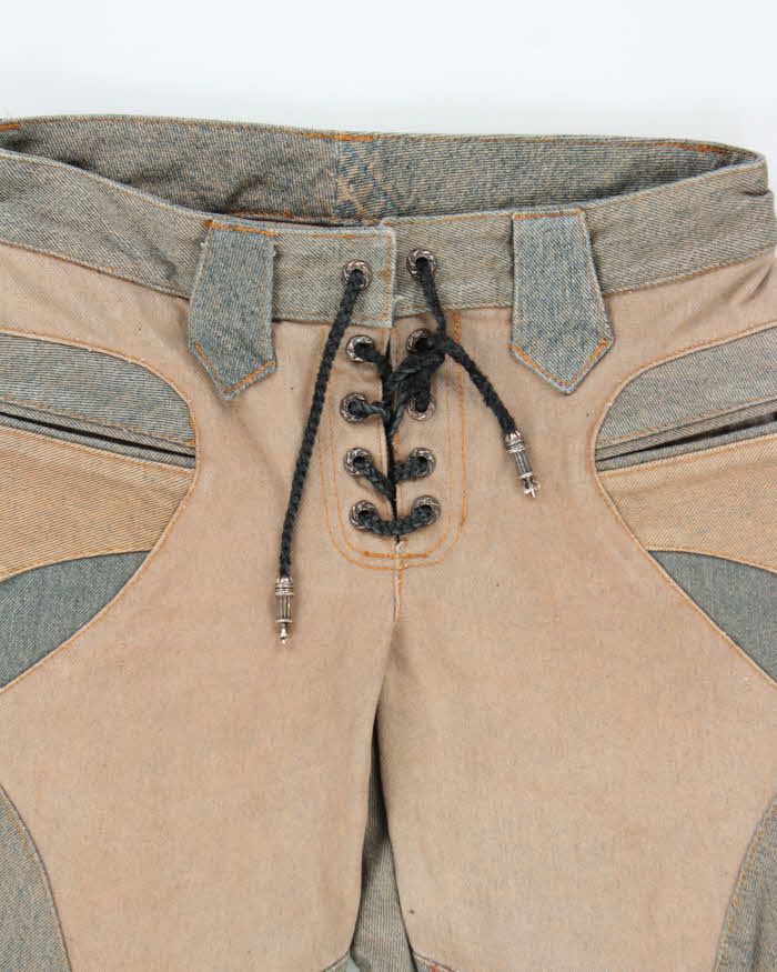 Vintage 1990s Y2K Women's Amal Guessous A&amp;G Rock ‘n Roll Couture ‘Fleury Cross’ Laced Patchwork Bootcut Flared Jeans - W28 L34
