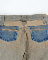 Vintage 1990s Y2K Women's Amal Guessous A&amp;G Rock ‘n Roll Couture ‘Fleury Cross’ Laced Patchwork Bootcut Flared Jeans - W28 L34