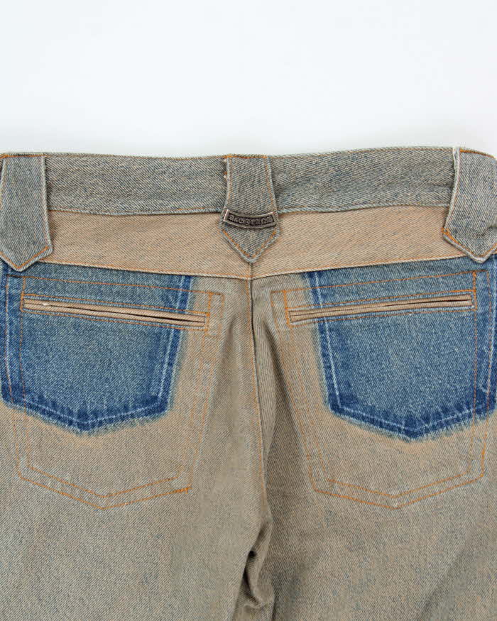 Vintage 1990s Y2K Women's Amal Guessous A&amp;G Rock ‘n Roll Couture ‘Fleury Cross’ Laced Patchwork Bootcut Flared Jeans - W28 L34