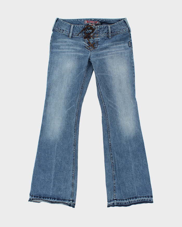 Vintage 1990s Silver Western Women's Lace Up Denim Flared Low Rise Jeans - W32 L34