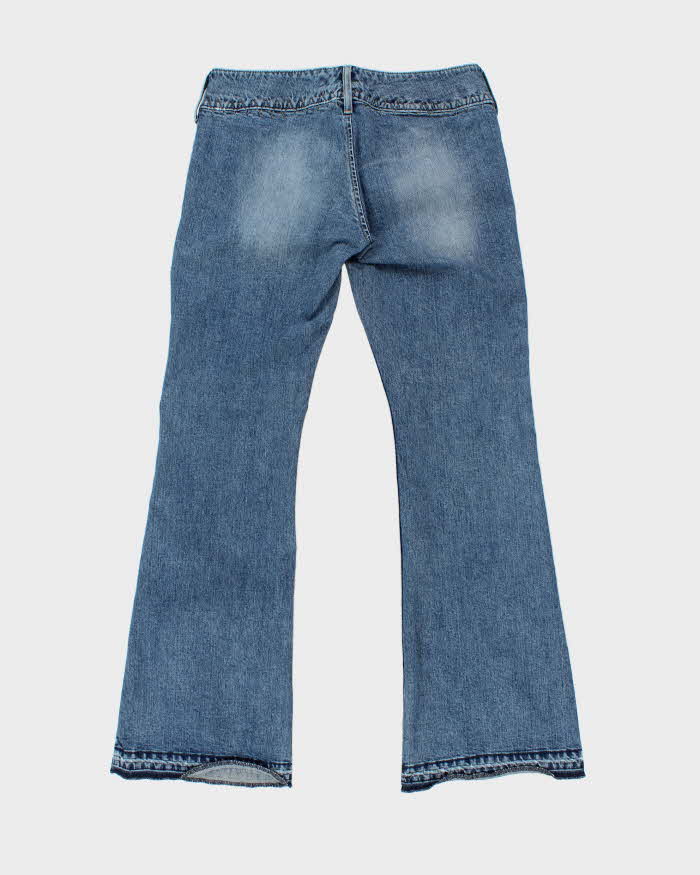 Vintage 1990s Silver Western Women's Lace Up Denim Flared Low Rise Jeans - W32 L34