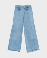 Vintage 1970s Tyme By Aero Women's Frayed Flared Bell Bottom Denim Jeans - W28 L30
