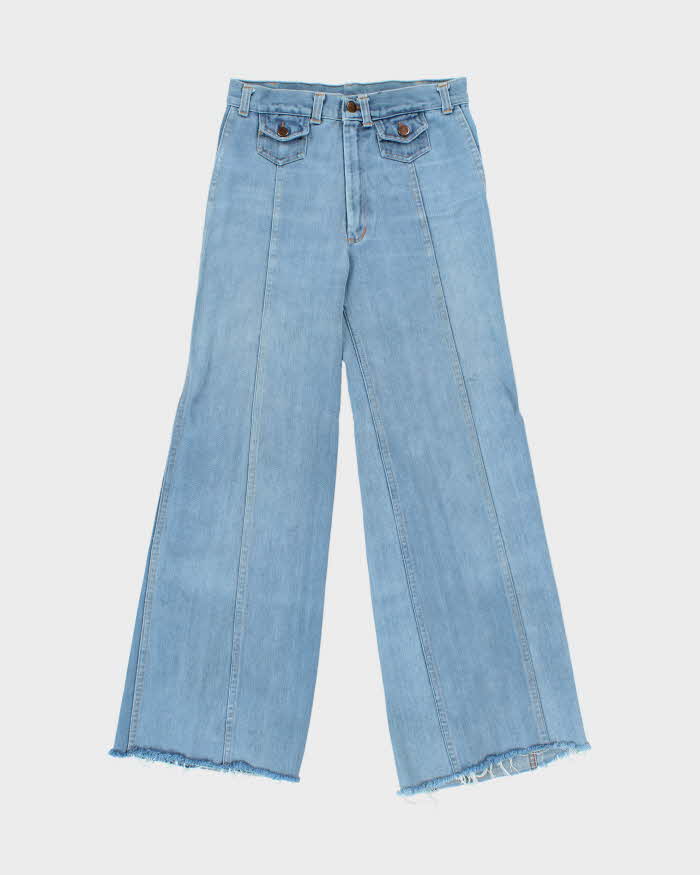 Vintage 1970s Tyme By Aero Women's Frayed Flared Bell Bottom Denim Jeans - W28 L30