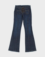 Vintage Y2K 00s Anne.X Women's Made In USA Raw Indigo Denim Lace Up Slim Flared Jeans - W28 L33