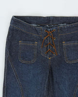 Vintage Y2K 00s Anne.X Women's Made In USA Raw Indigo Denim Lace Up Slim Flared Jeans - W28 L33