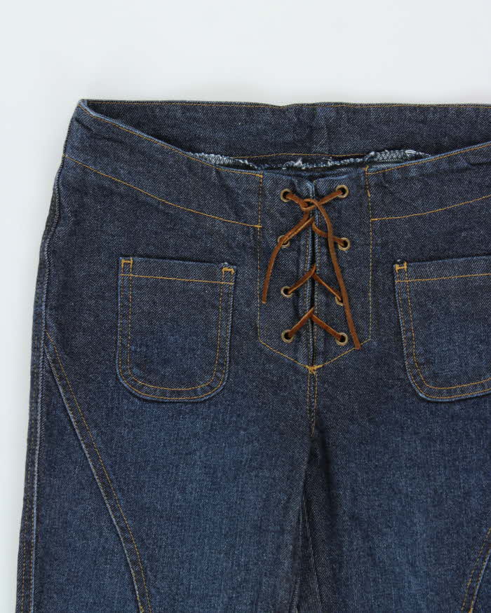 Vintage Y2K 00s Anne.X Women's Made In USA Raw Indigo Denim Lace Up Slim Flared Jeans - W28 L33