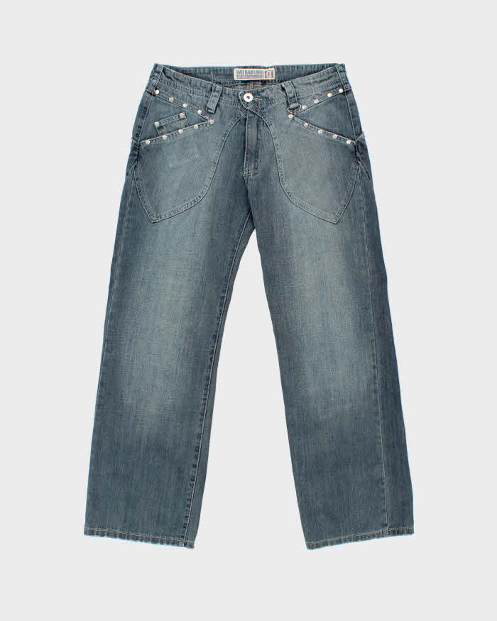 Vintage Y2k 00s Wei Bao Long Studded Wide Leg Jeans - W32 L29