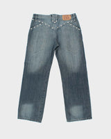 Vintage Y2k 00s Wei Bao Long Studded Wide Leg Jeans - W32 L29