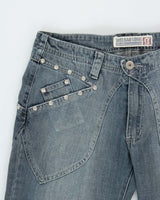 Vintage Y2k 00s Wei Bao Long Studded Wide Leg Jeans - W32 L29