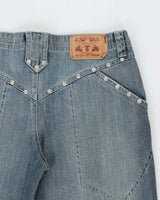 Vintage Y2k 00s Wei Bao Long Studded Wide Leg Jeans - W32 L29