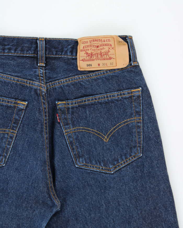 Vintage 1999 Levi's 501 Red Batwing Made In Canada Women's Indigo Denim Straight Leg Jeans - W28 L30