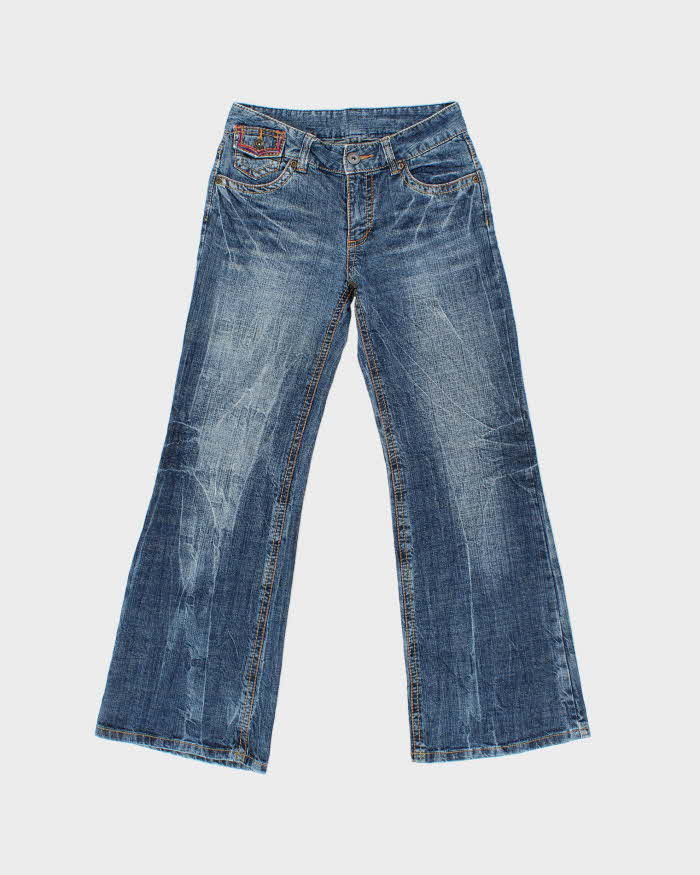 Vintage Y2K 00s Women's Japanese Denim Mid Rise Flap Pocket Flared Jeans - W28 L29
