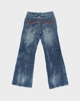 Vintage Y2K 00s Women's Japanese Denim Mid Rise Flap Pocket Flared Jeans - W28 L29