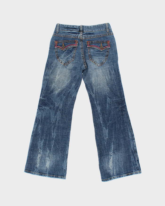 Vintage Y2K 00s Women's Japanese Denim Mid Rise Flap Pocket Flared Jeans - W28 L29