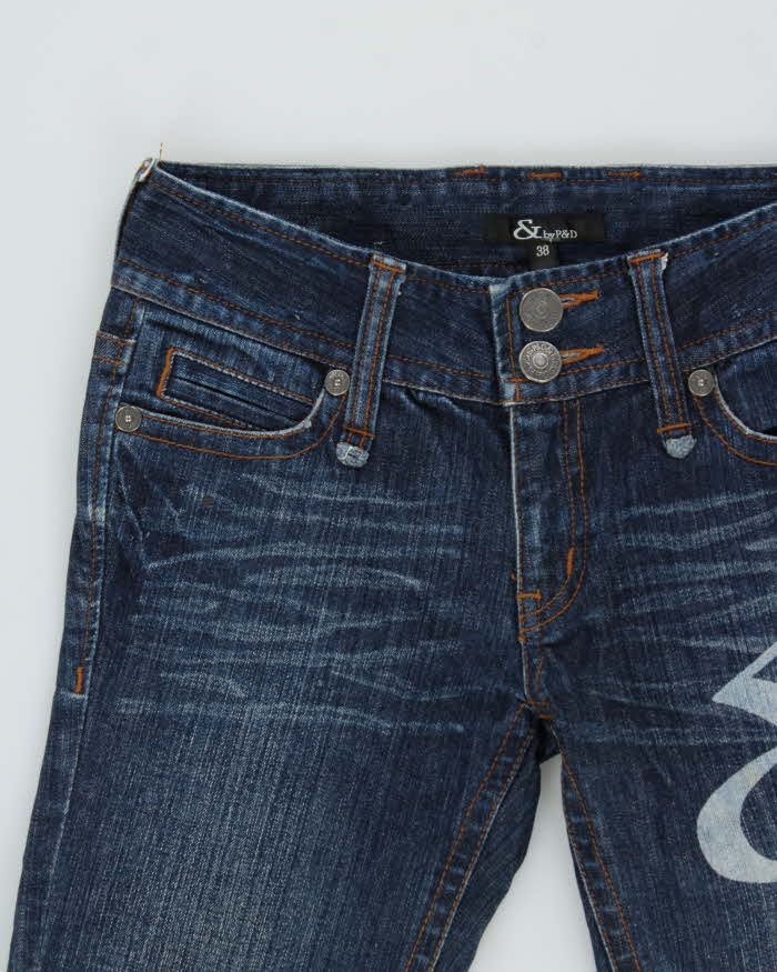 Vintage Y2K 00s &amp; By P&amp;D Women's Low Rise Embellished Japanese Denim Flared Jeans - W28 L32