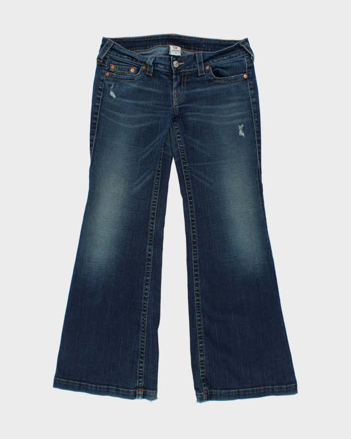 Vintage Y2K 00s True Religion Women's Heidi Made In USA Low Rise Distressed Flared Jeans - W36 L34