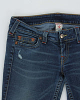 Vintage Y2K 00s True Religion Women's Heidi Made In USA Low Rise Distressed Flared Jeans - W36 L34