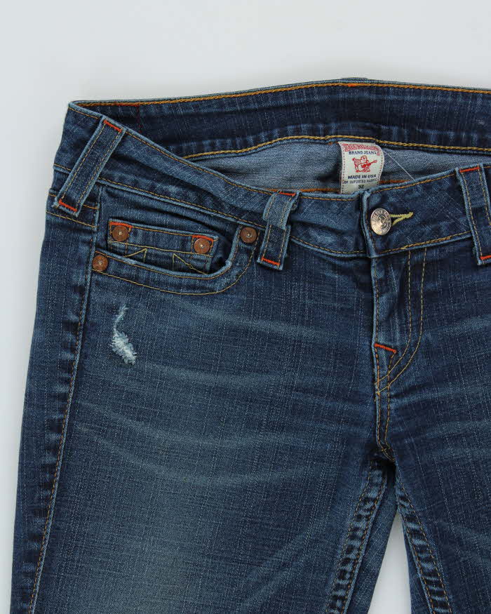 Vintage Y2K 00s True Religion Women's Heidi Made In USA Low Rise Distressed Flared Jeans - W36 L34
