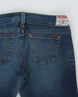 Vintage Y2K 00s True Religion Women's Heidi Made In USA Low Rise Distressed Flared Jeans - W36 L34