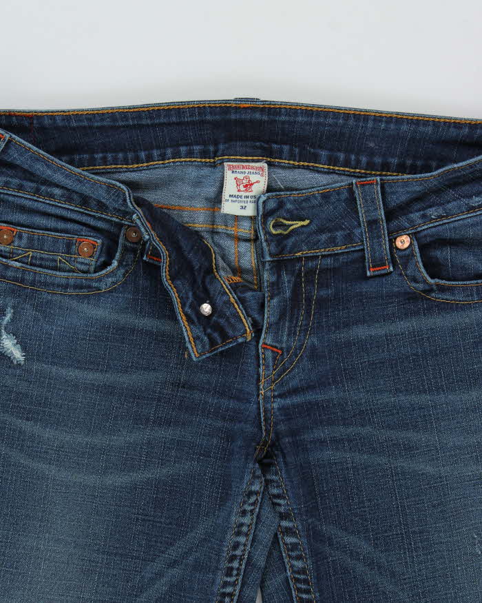 Vintage Y2K 00s True Religion Women's Heidi Made In USA Low Rise Distressed Flared Jeans - W36 L32