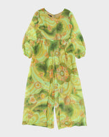 Vintage 1970s Lounge Things By Style Rite Abstract Swirl Pattern Long Sleeve Wide Leg Jumpsuit - M