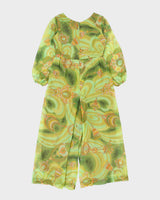 Vintage 1970s Lounge Things By Style Rite Abstract Swirl Pattern Long Sleeve Wide Leg Jumpsuit - M