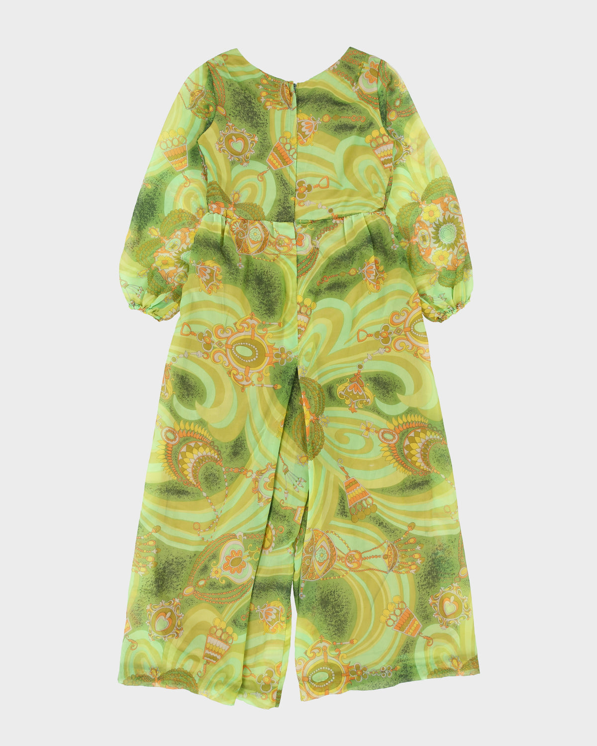 Vintage 1970s Lounge Things By Style Rite Abstract Swirl Pattern Long Sleeve Wide Leg Jumpsuit - M