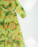 Vintage 1970s Lounge Things By Style Rite Abstract Swirl Pattern Long Sleeve Wide Leg Jumpsuit - M