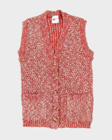 Vintage 90s Americana Red Knit Sleeveless Cardigan - M