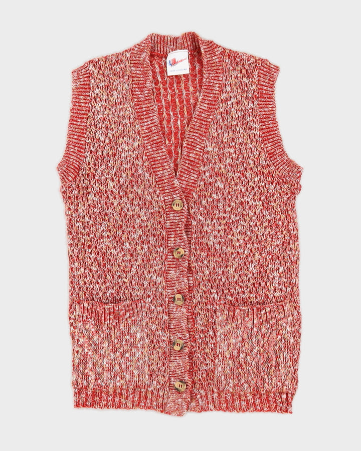 Vintage 90s Americana Red Knit Sleeveless Cardigan - M